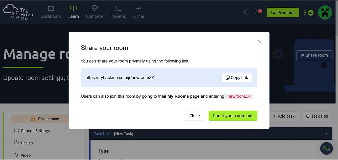 TryHackMe Share Room option