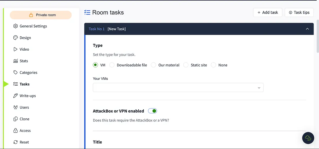 TryHackMe Add Task Button