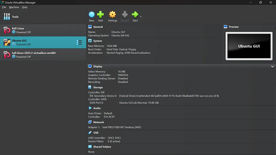VirtualBox VM settings
