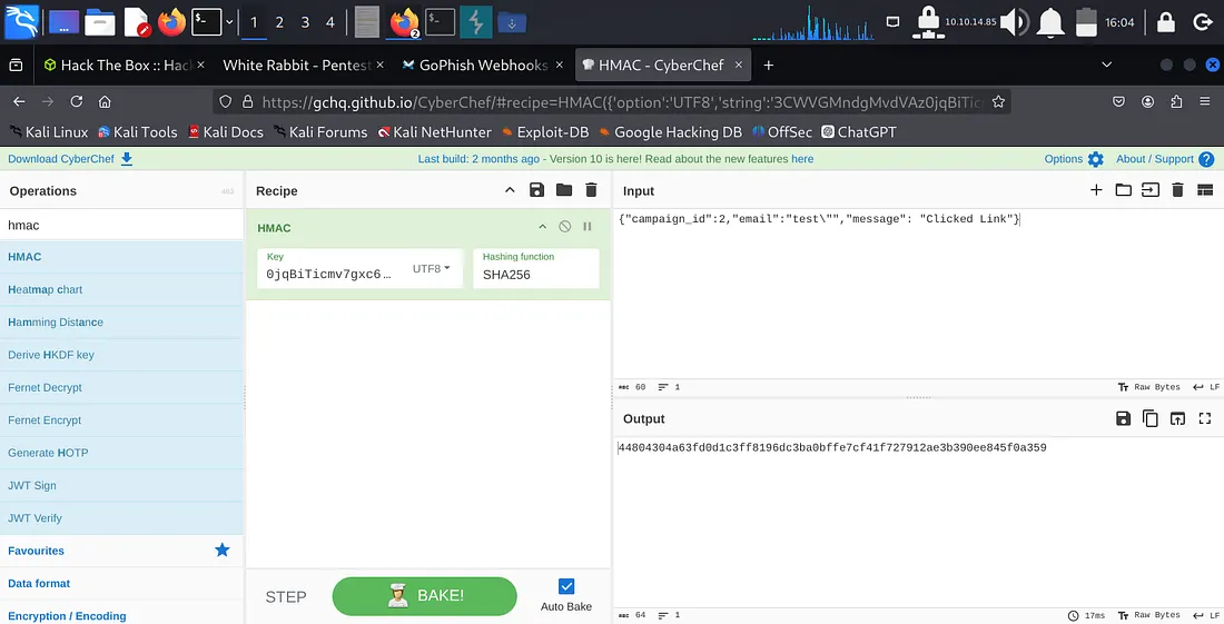 CyberChef showing HMAC signature generation