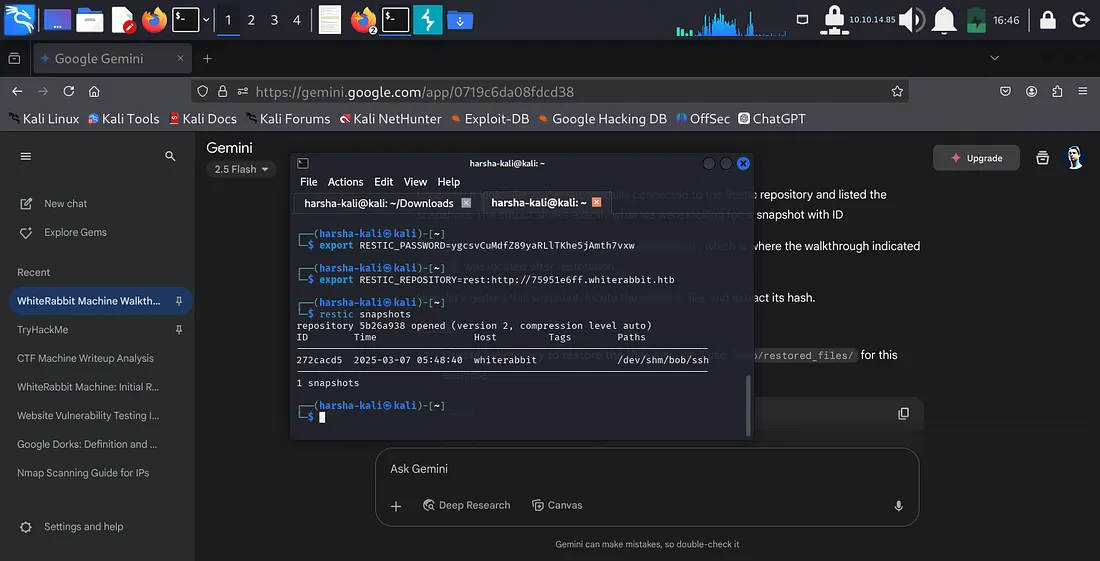 Terminal showing restic snapshots output