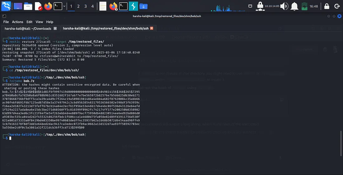 Terminal showing 7z2john outputting the hash