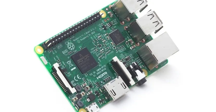 A close-up of a Raspberry Pi board showing all the ports and components